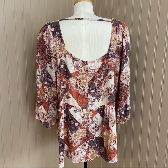 Maurices Bohemian Floral Burnt Orange Patchwork Blouse Women’s 1X - Picture 6 of 9